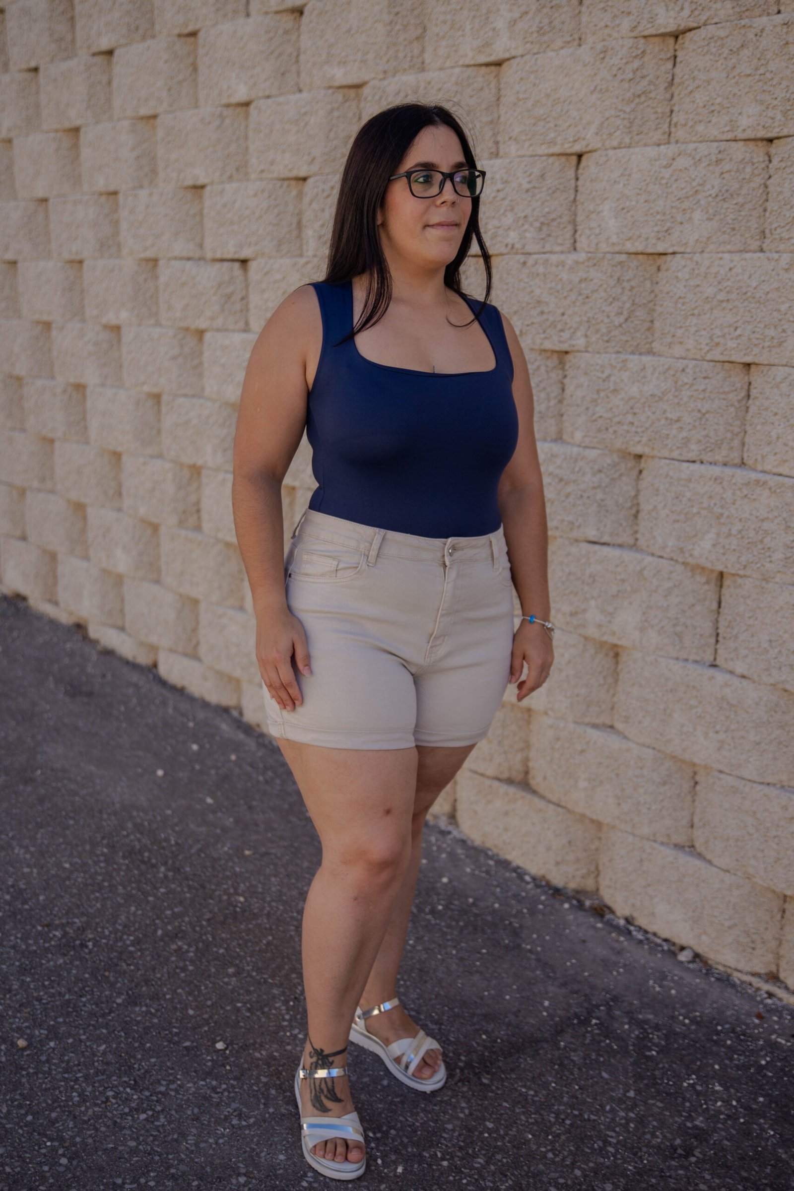 Bodies de licra con escote barco azul marino