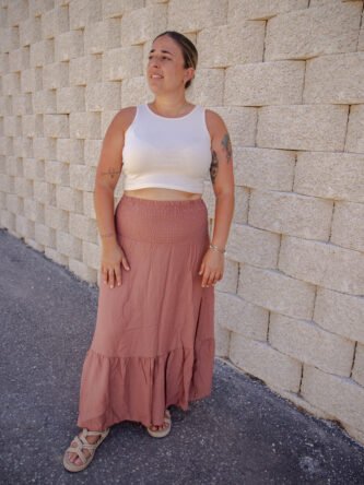 Falda larga bohemia cintura elástica rosa princesa