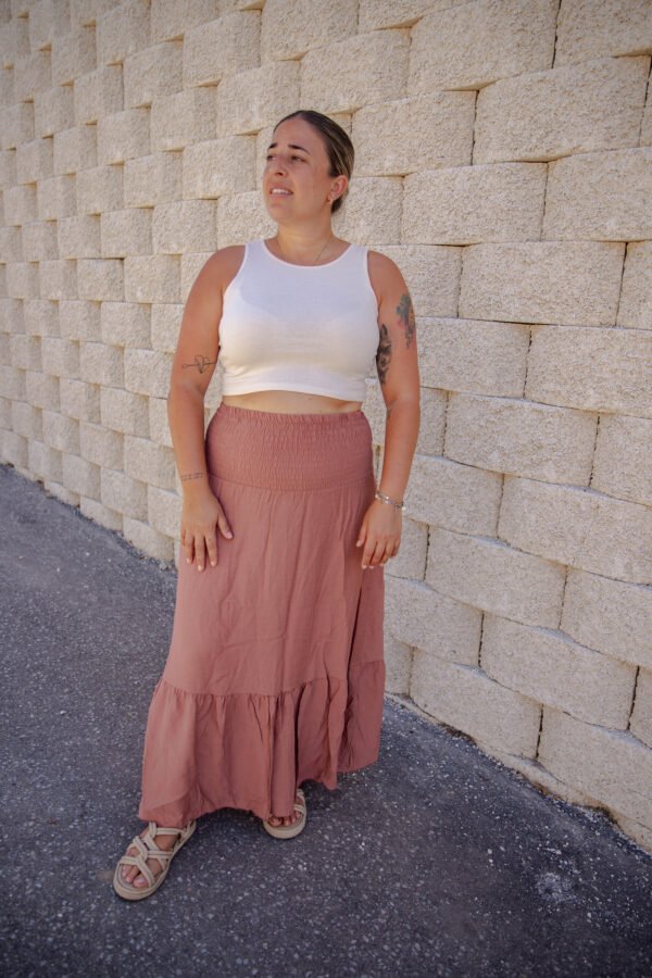 Falda larga bohemia cintura elástica rosa princesa