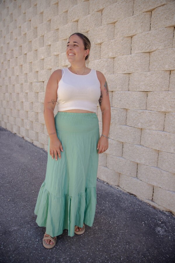 Falda larga bohemia cintura elástica verde agua