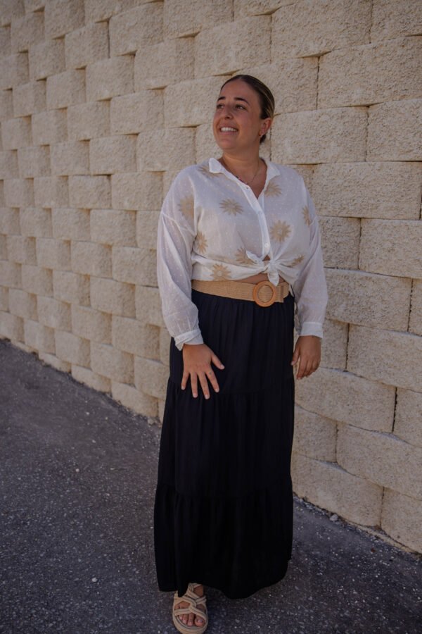 91751-2-008.1 Falda larga negra de cintura elástica cinturón