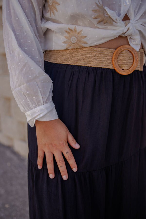 91751-2-008.3 Falda larga negra de cintura elástica cinturón