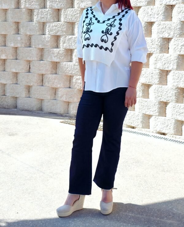 camisa con chaleco delantero blanco/negro