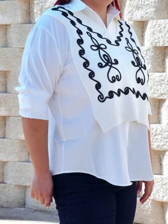 camisa con chaleco delantero blanco/negro