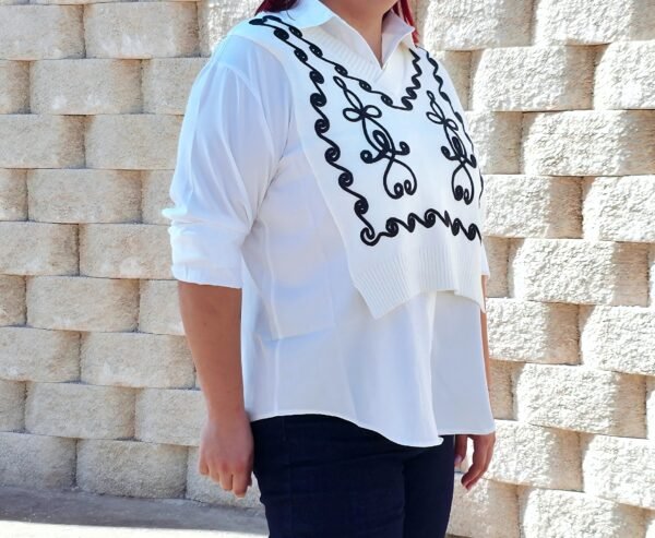 camisa con chaleco delantero blanco/negro