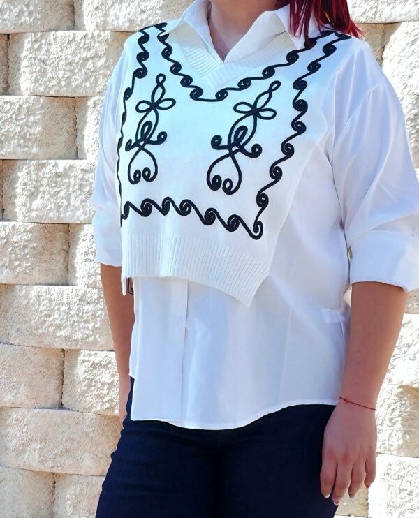 camisa con chaleco delantero blanco/negro