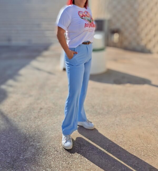 Pantalón campana de pinza, azul bebé