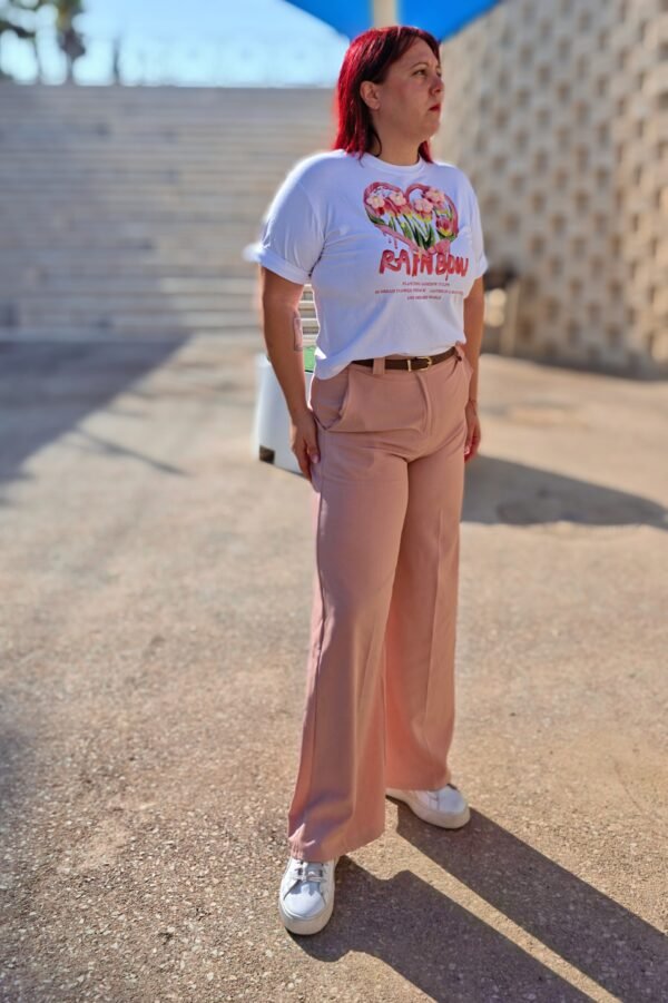 Pantalón campana de pinza, rosa princesa