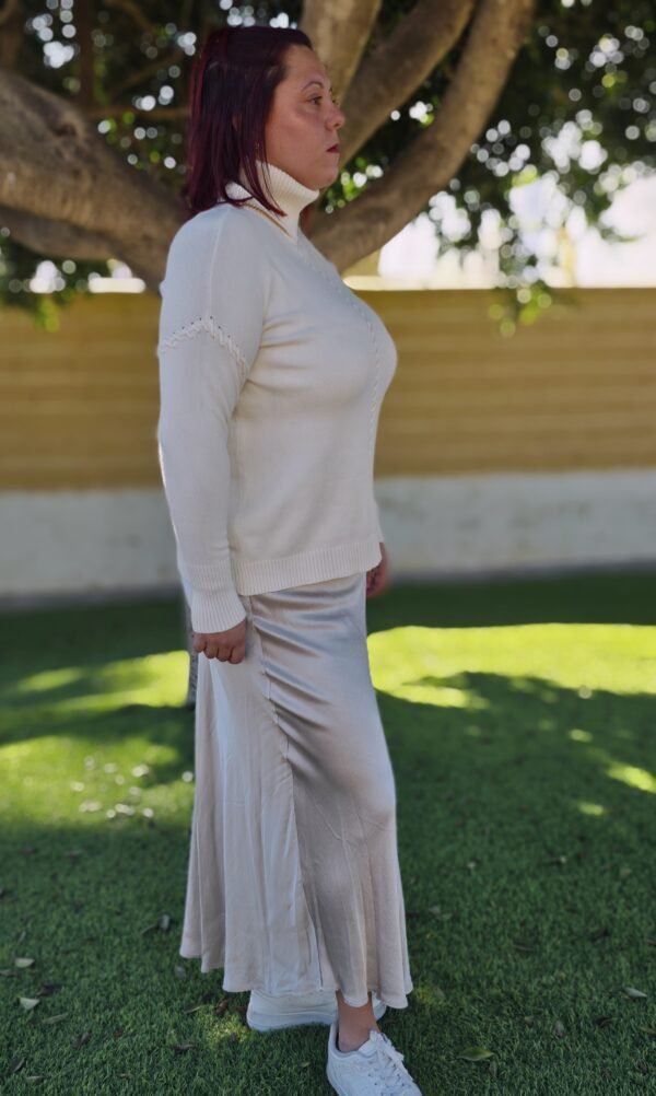 Falda midi satén, color perla