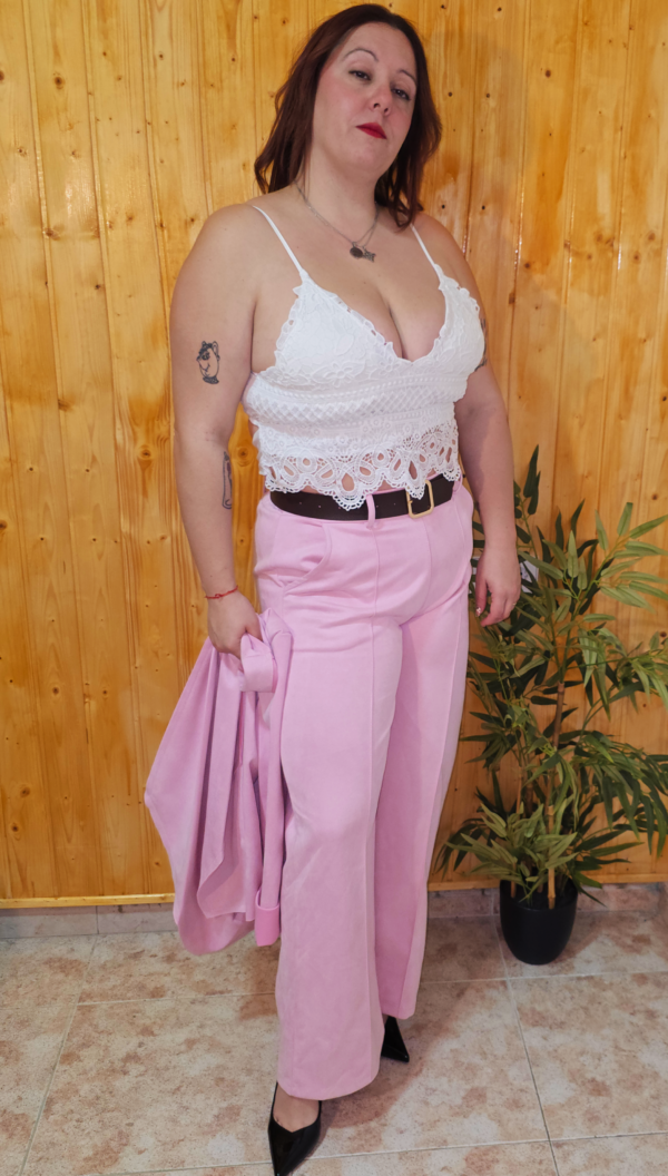 Conjunto traje chaqueta y pantalón rosa princesa