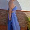 Vestido escote asimétrico color azul Celeste