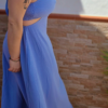 Vestido escote asimétrico color azul Celeste