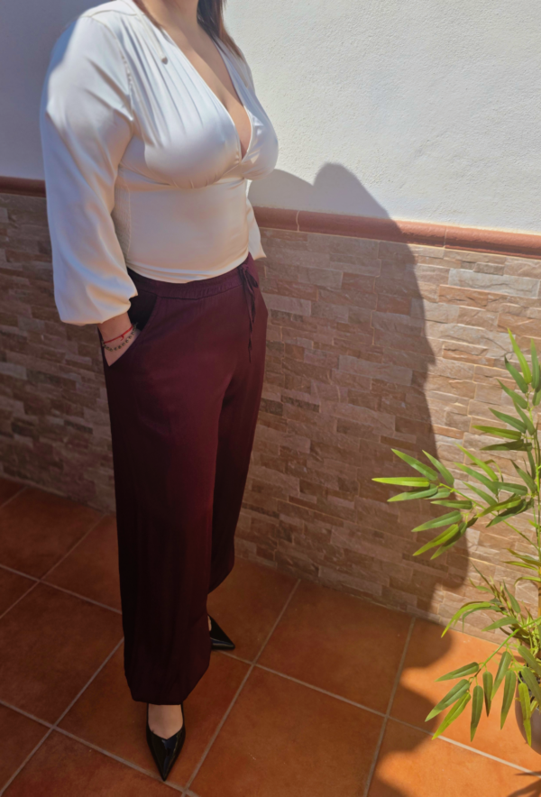 Pantalón de satén color Berenjena