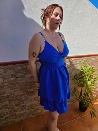 987b4 Vestido corto de tirantes azul marino