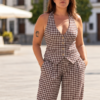 Conjunto chaleco vichy Marrón